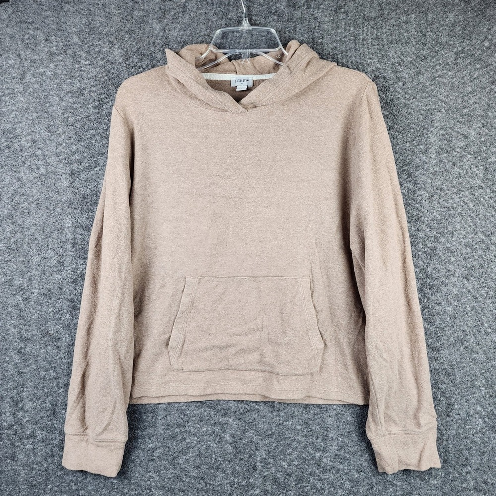 J. Crew Hoodie Women Size L Tan Pullover Kangaroo Pocket Long Sleeve Heathered